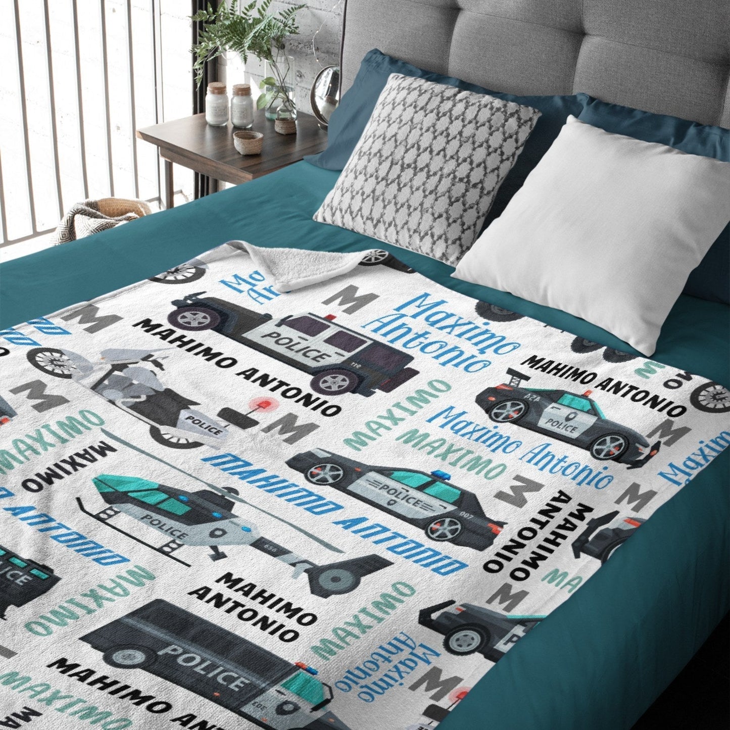 ️Personalized Police Car Helicopter Name Blanket
