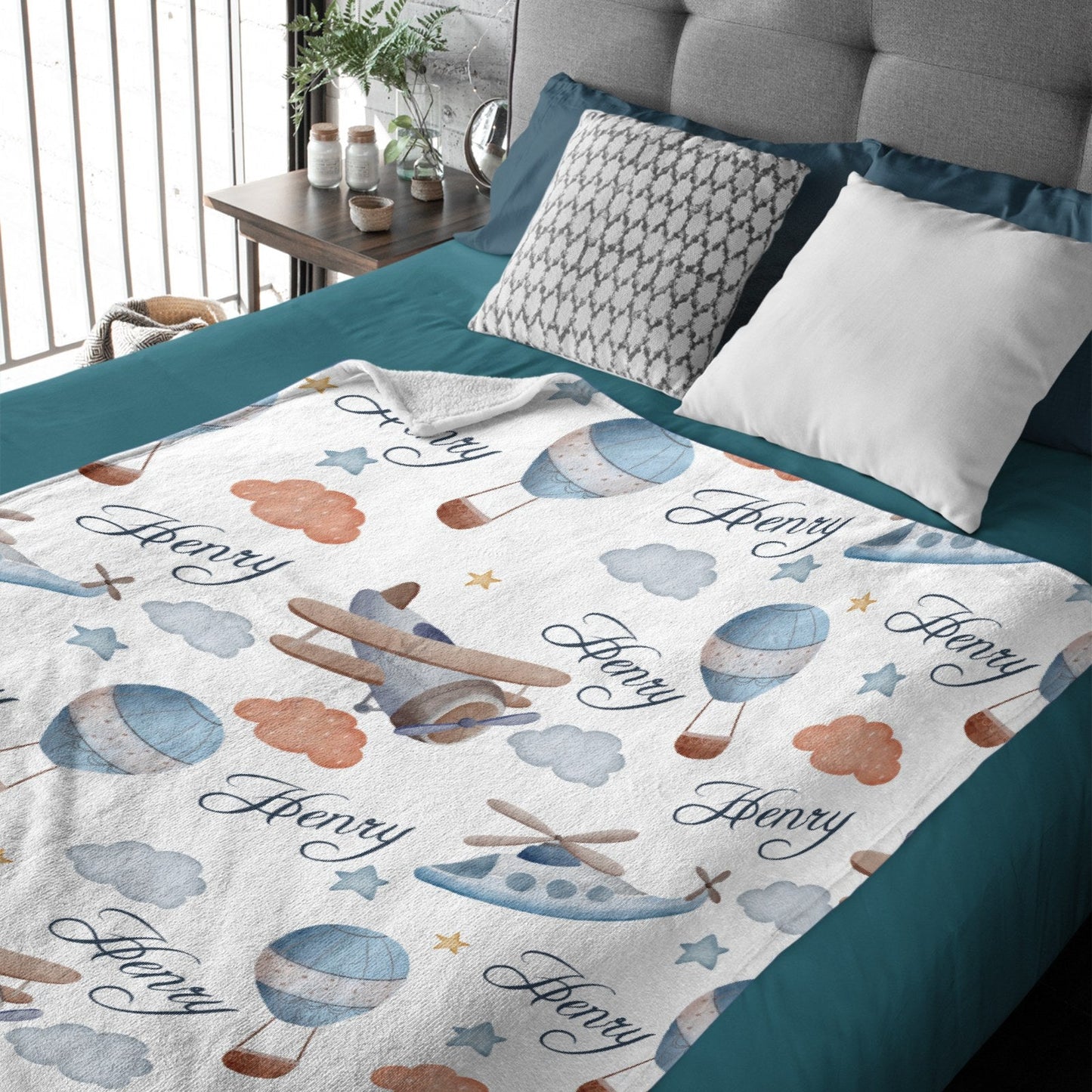 ️Personalized Hot Air Balloon Plane Baby Blanket
