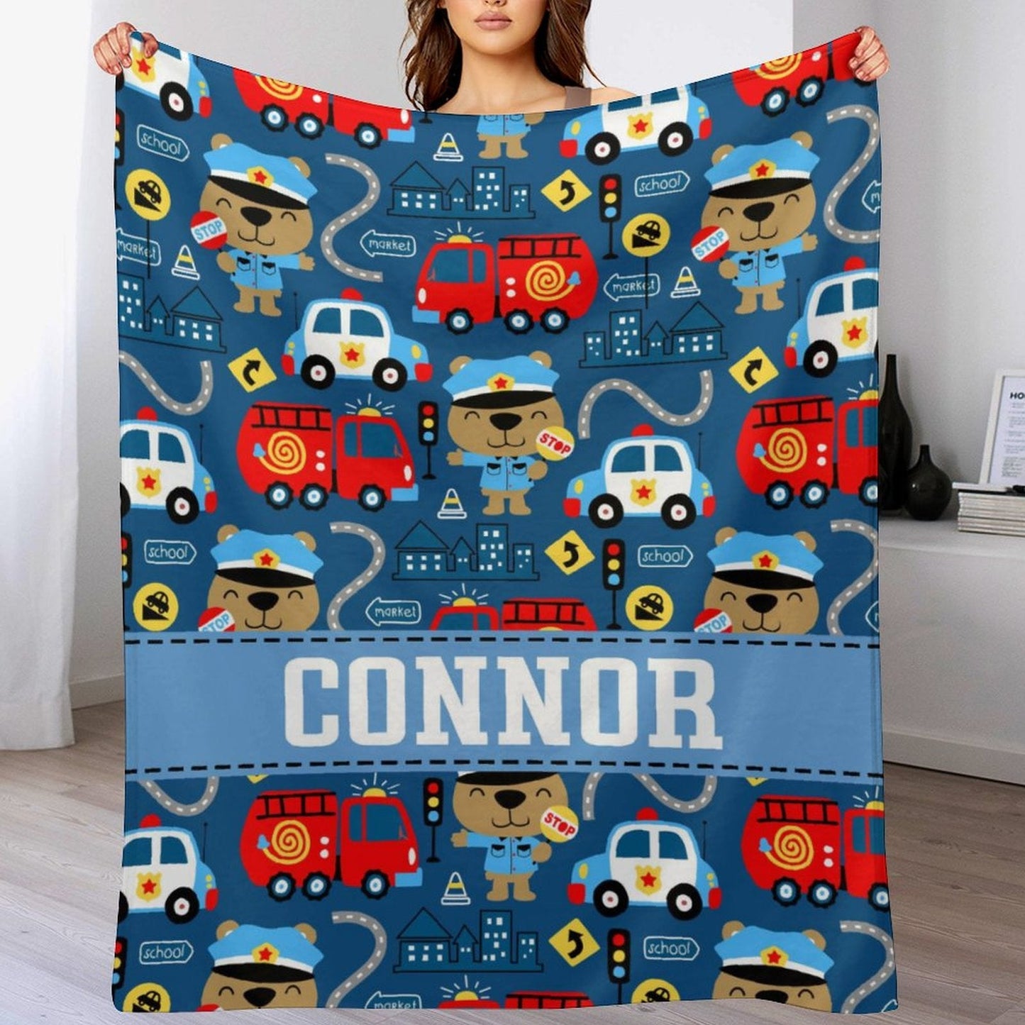 ️Transportation Ambulance Fire Fighter Personalized Name Baby Blanket