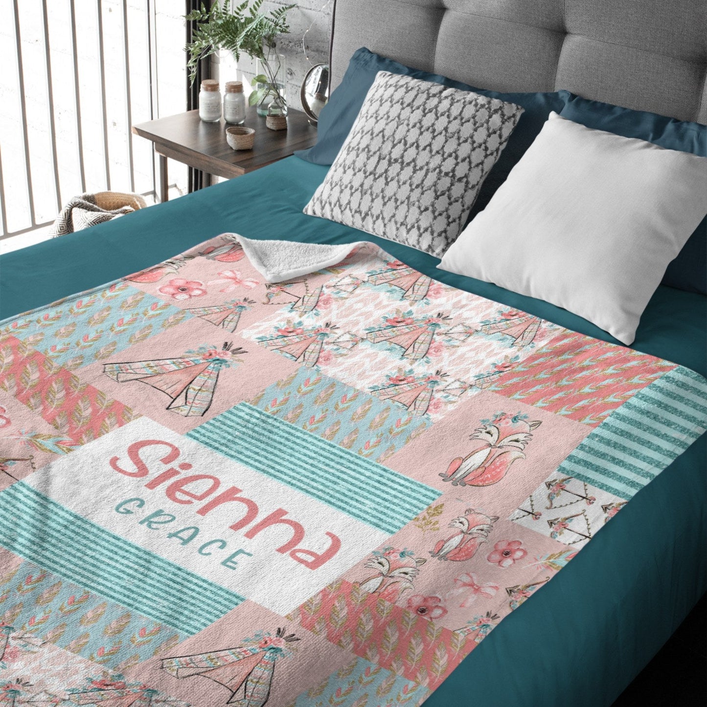 ️Personalized Flower Crown Fox Girls Boho Baby Blanket