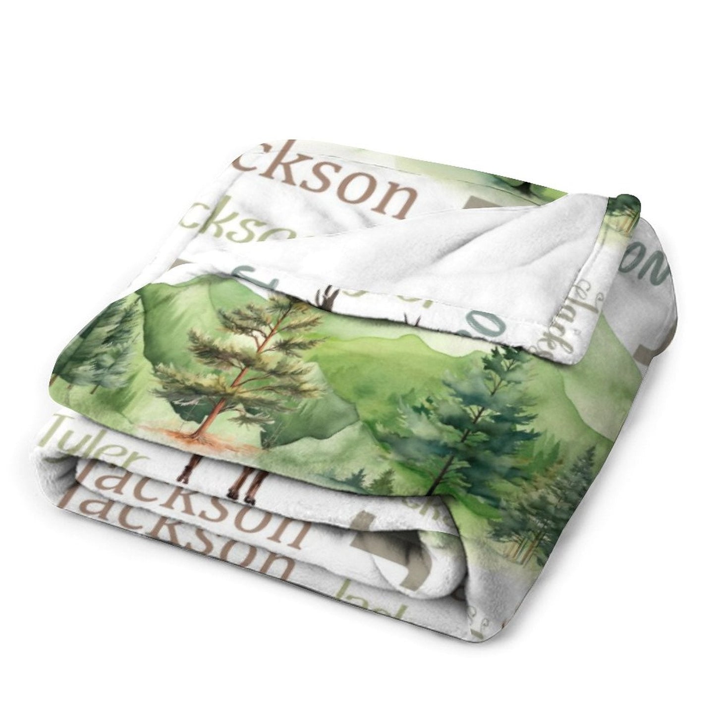 ️Personalized Woodland Deer Name Pattern Baby Blanket