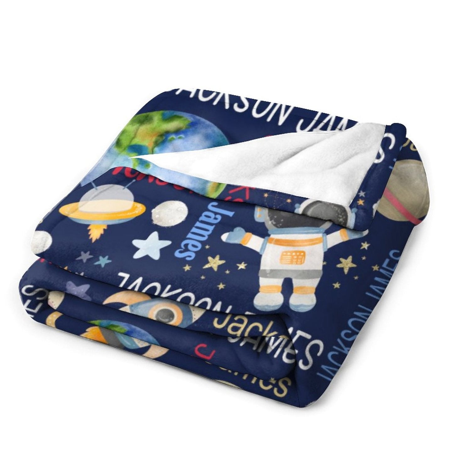 ️Personalized Outer Space Theme Custom Name Pattern Baby Blanket