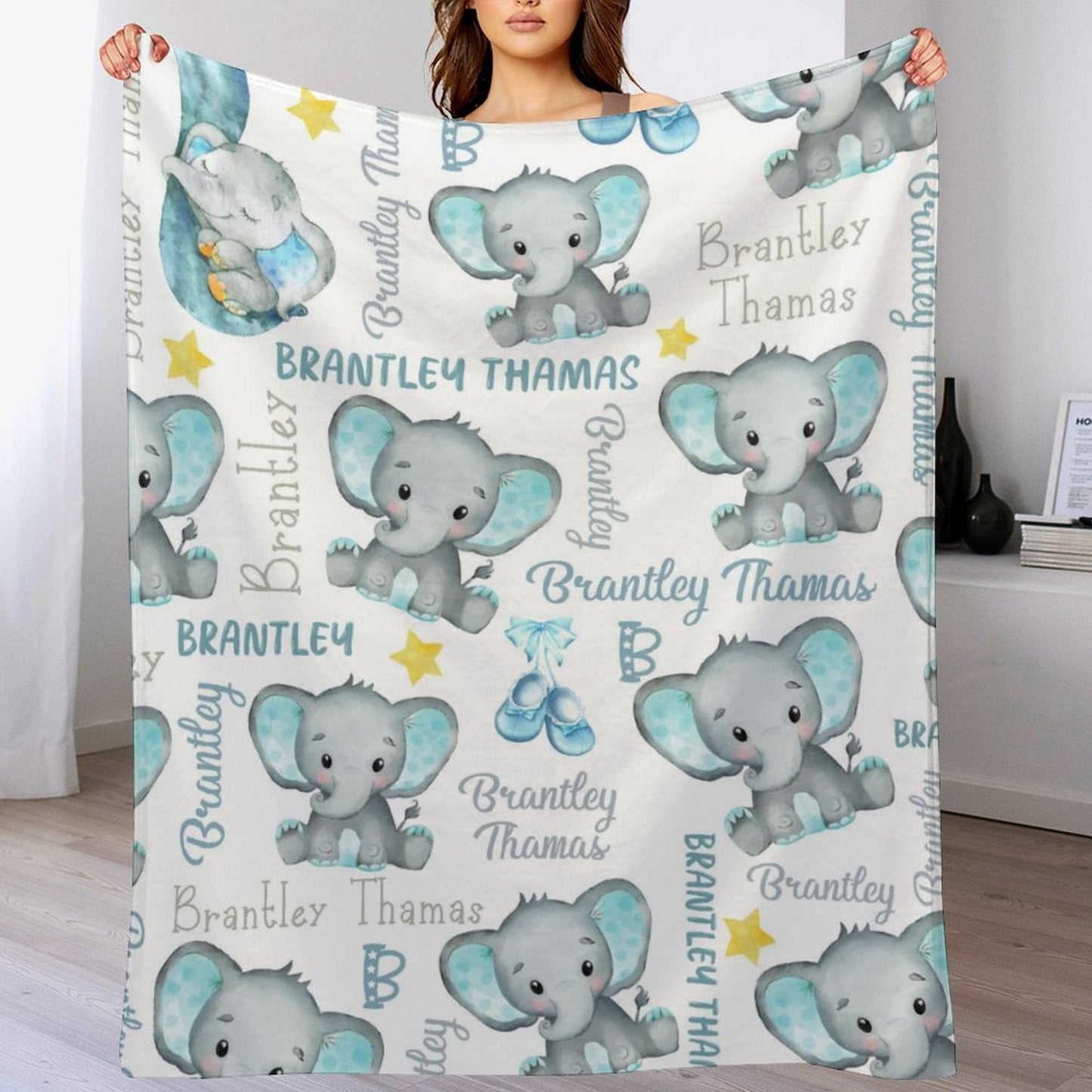 ️Personalized Name Elephant Baby Blanket