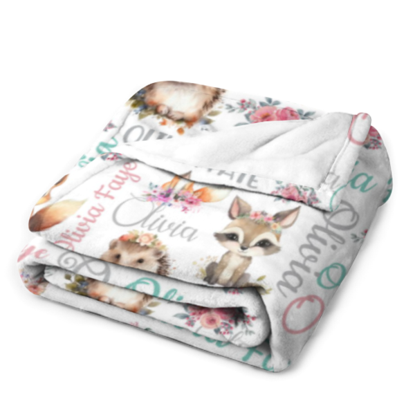 ️Personalized Baby Woodland Animals Name Blanket - Gift for baby