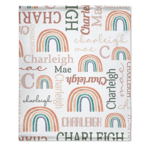 ️ Personalized Modern Rainbow Name Pattern Baby Blanket