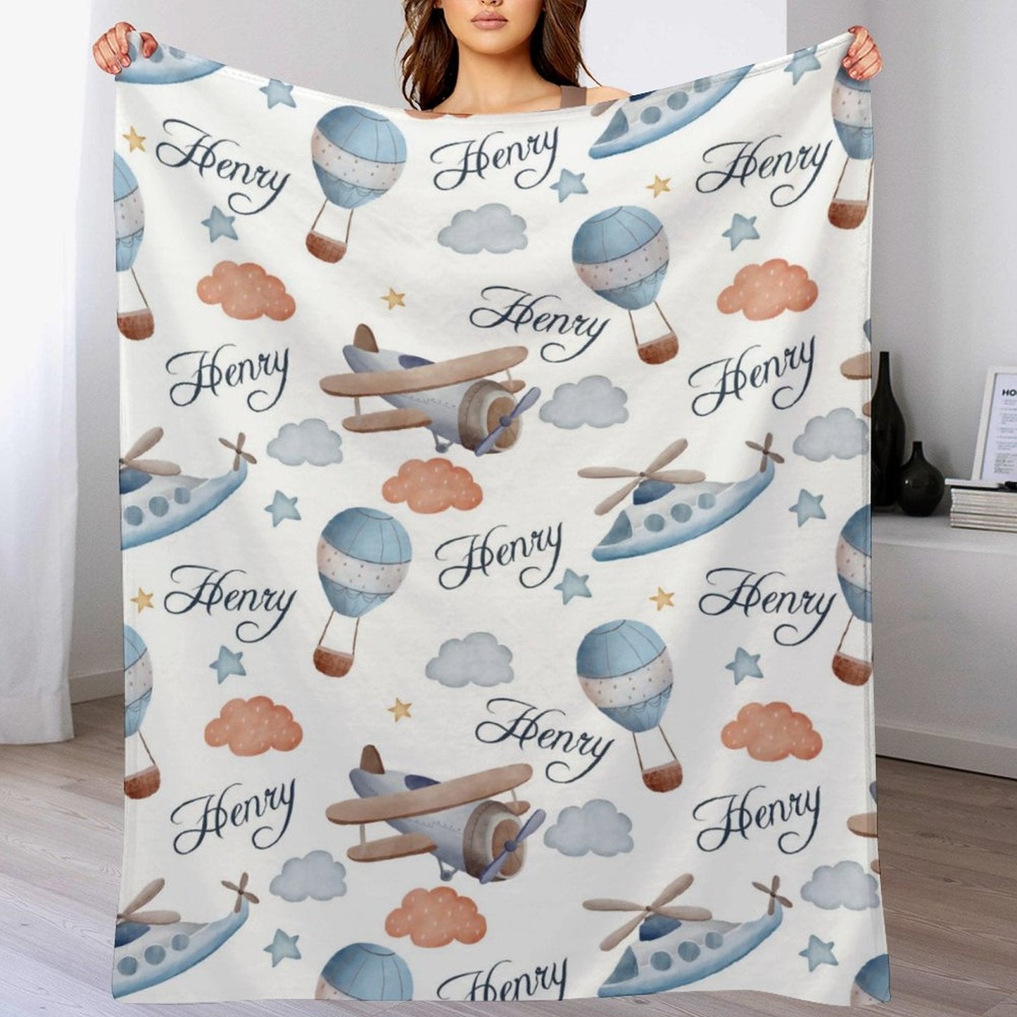 ️Personalized Hot Air Balloon Plane Baby Blanket