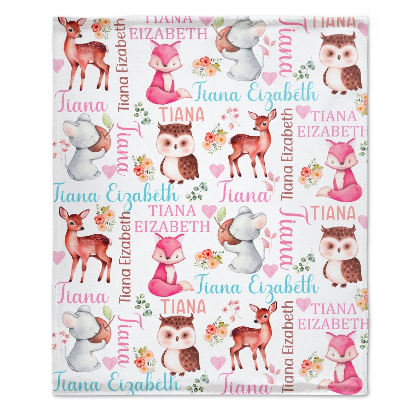 ️Woodland Animals Personalized Baby Girl Blanket