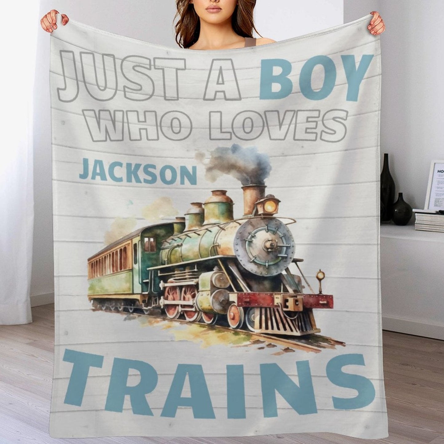 ️Personalized Name Train Blanket for Boys