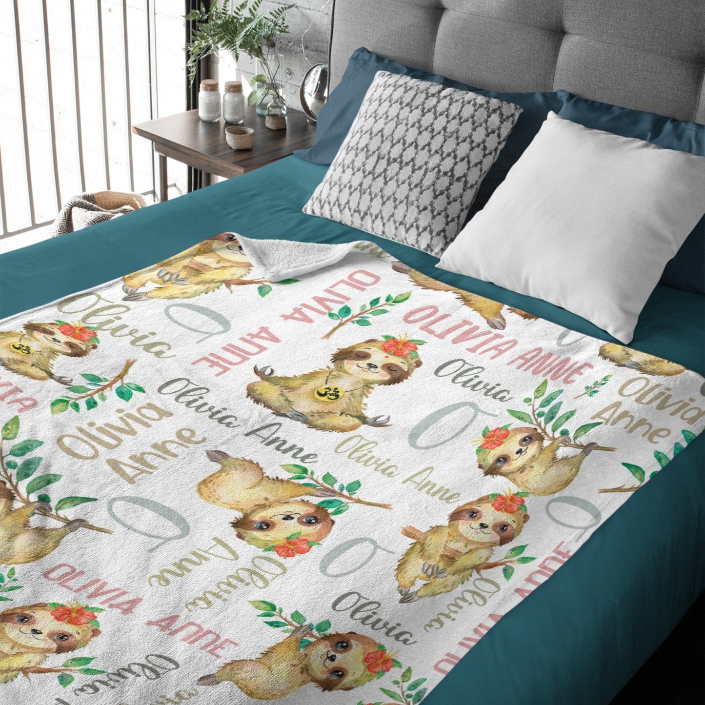 ️Animal Sloth Personalized Name Baby Blanket