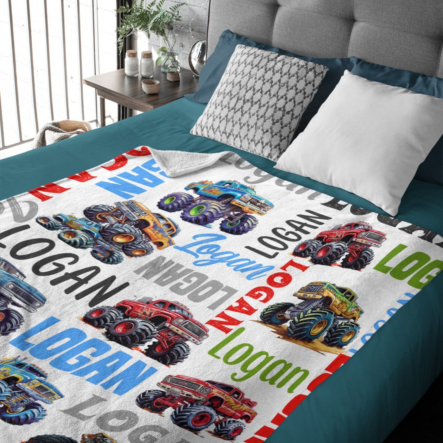 ️Monster Trucks Personalized Name Baby Blanket