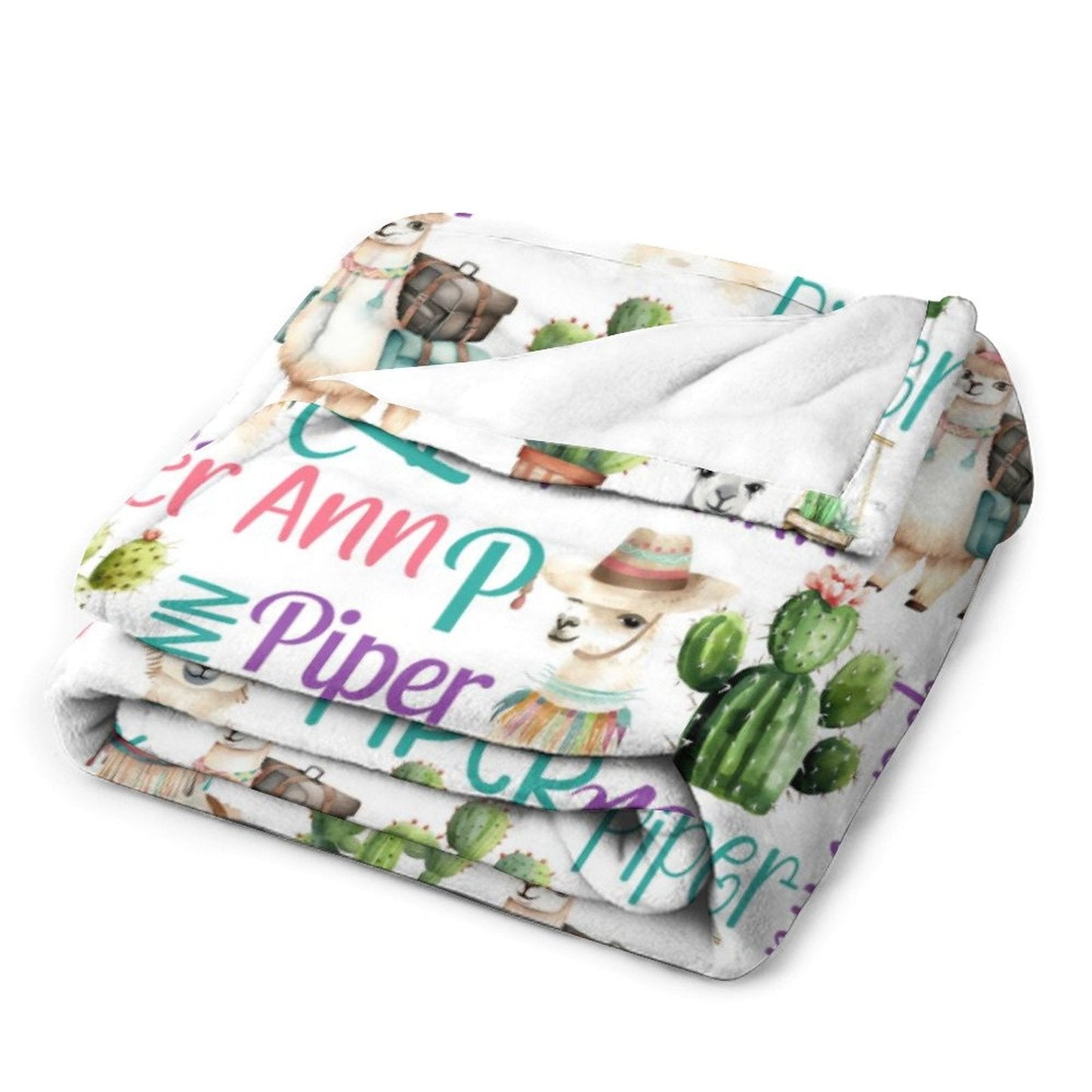 ️Personalized Cactus Llama Girl Name Blanket