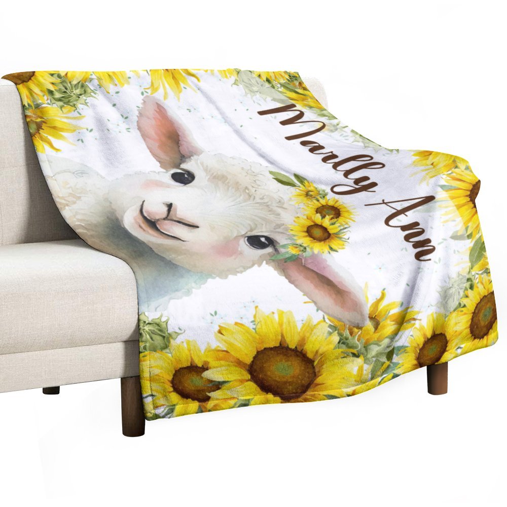 ️Personalized Name Baby Lamb Floral Kids Baby Blanket