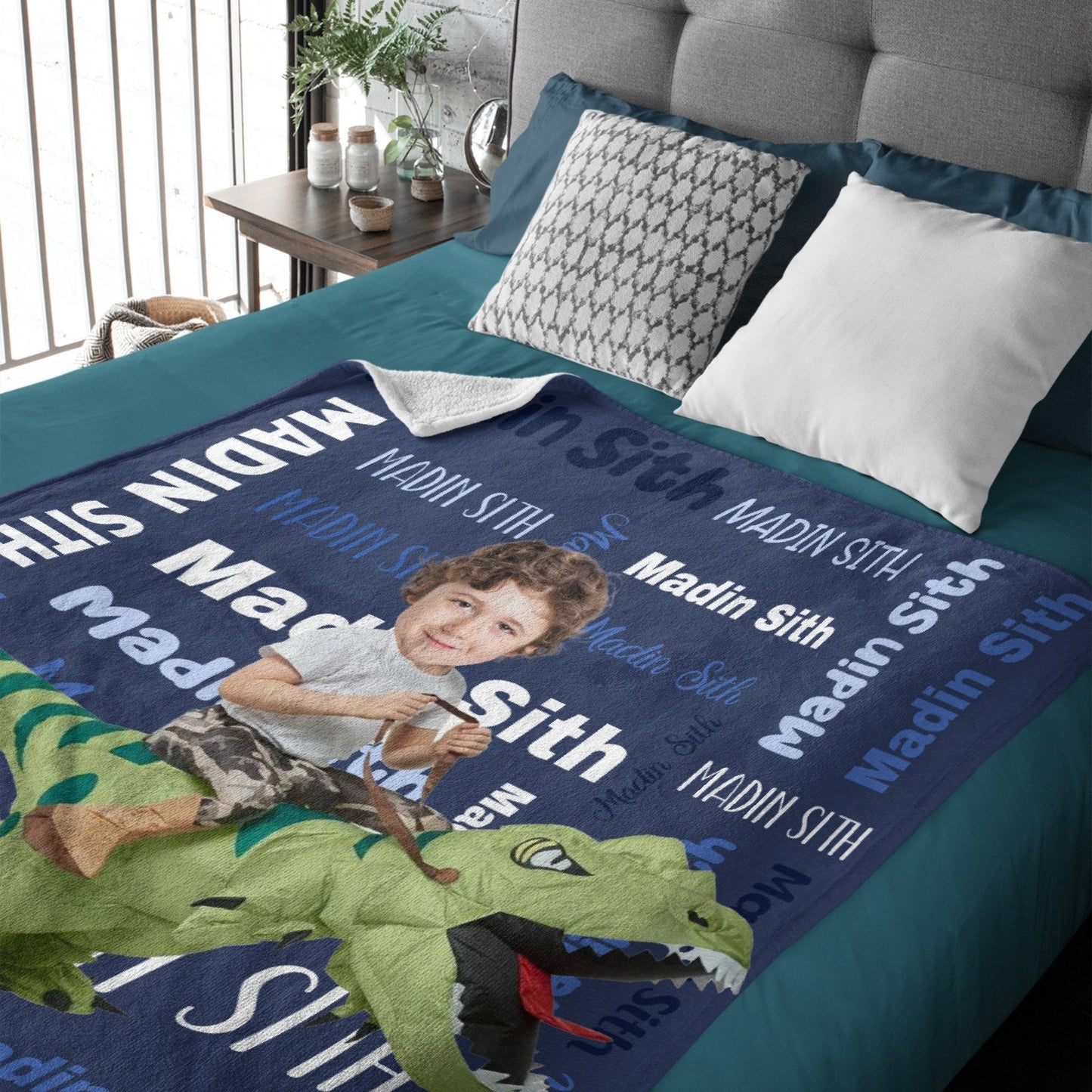 Custom Name Swaddle For Kids, Grandkids - Personalized Dinosaur Photo Blanket