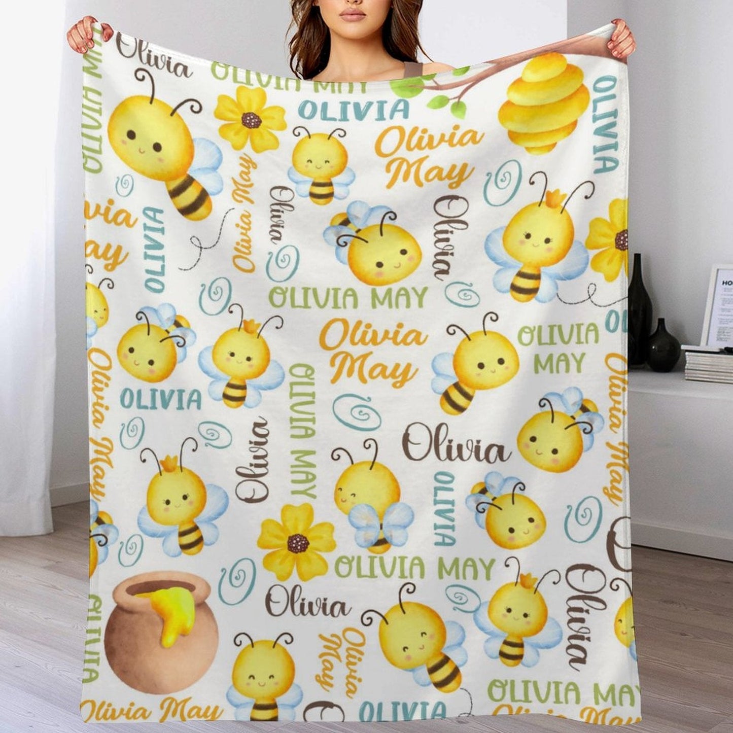 ️Personalized Honey Bee Name Blanket