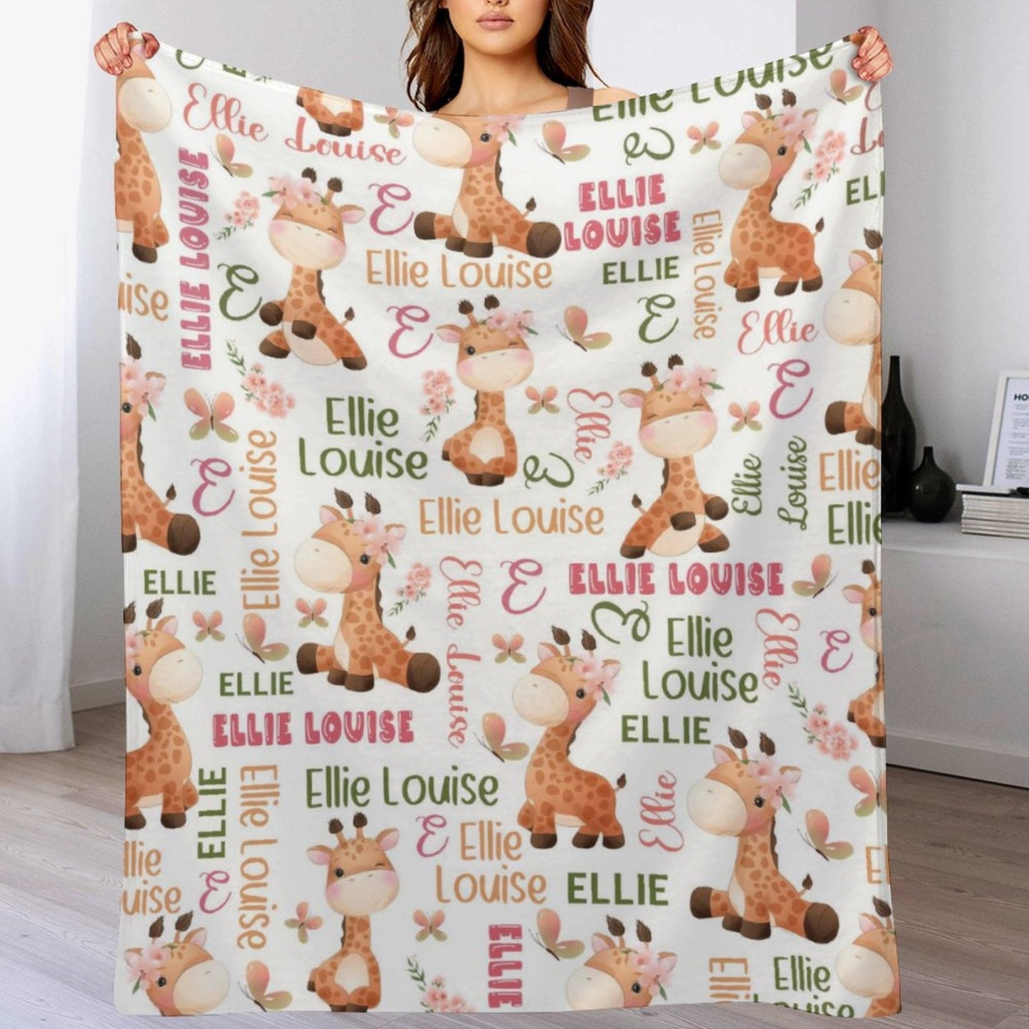️Personalized Name Baby Blanket Animal Giraffe Blanket