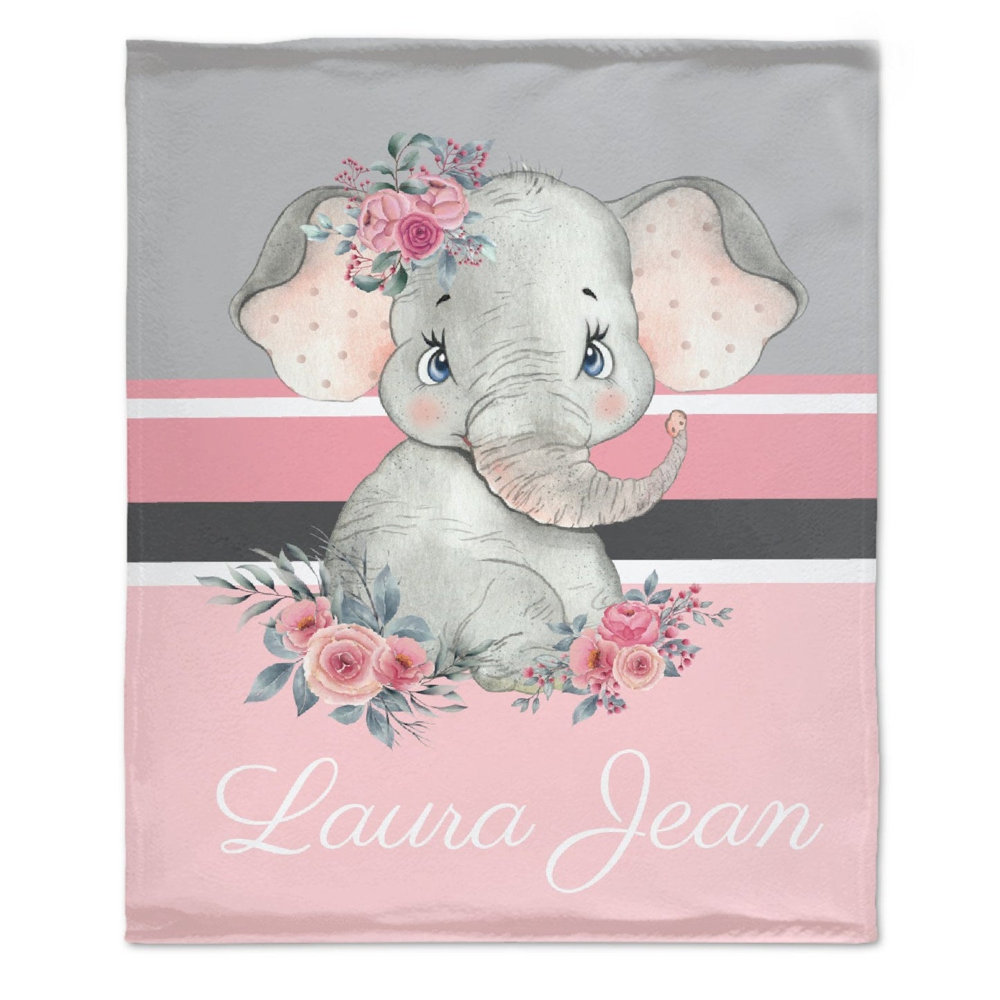 ️Personalized Floral Elephant Blanket - Customized Name Gift
