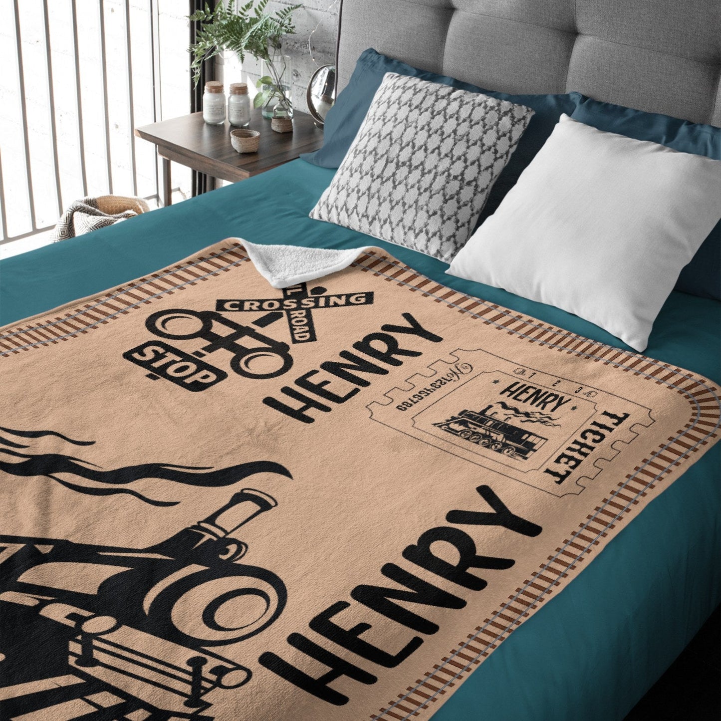 ️Personalized Name Vintage Train Kids Blanket
