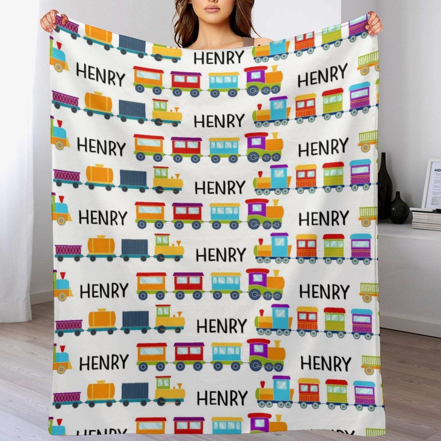 ️Personalized Name Cartoon Train Baby Blanket