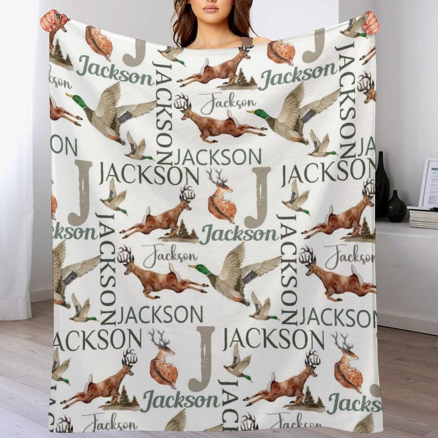 ️Personalized Baby Blanket, Hunting Blanket,Deer, Mallard Duck Woodland Baby Name, Country Theme Baby Blanket