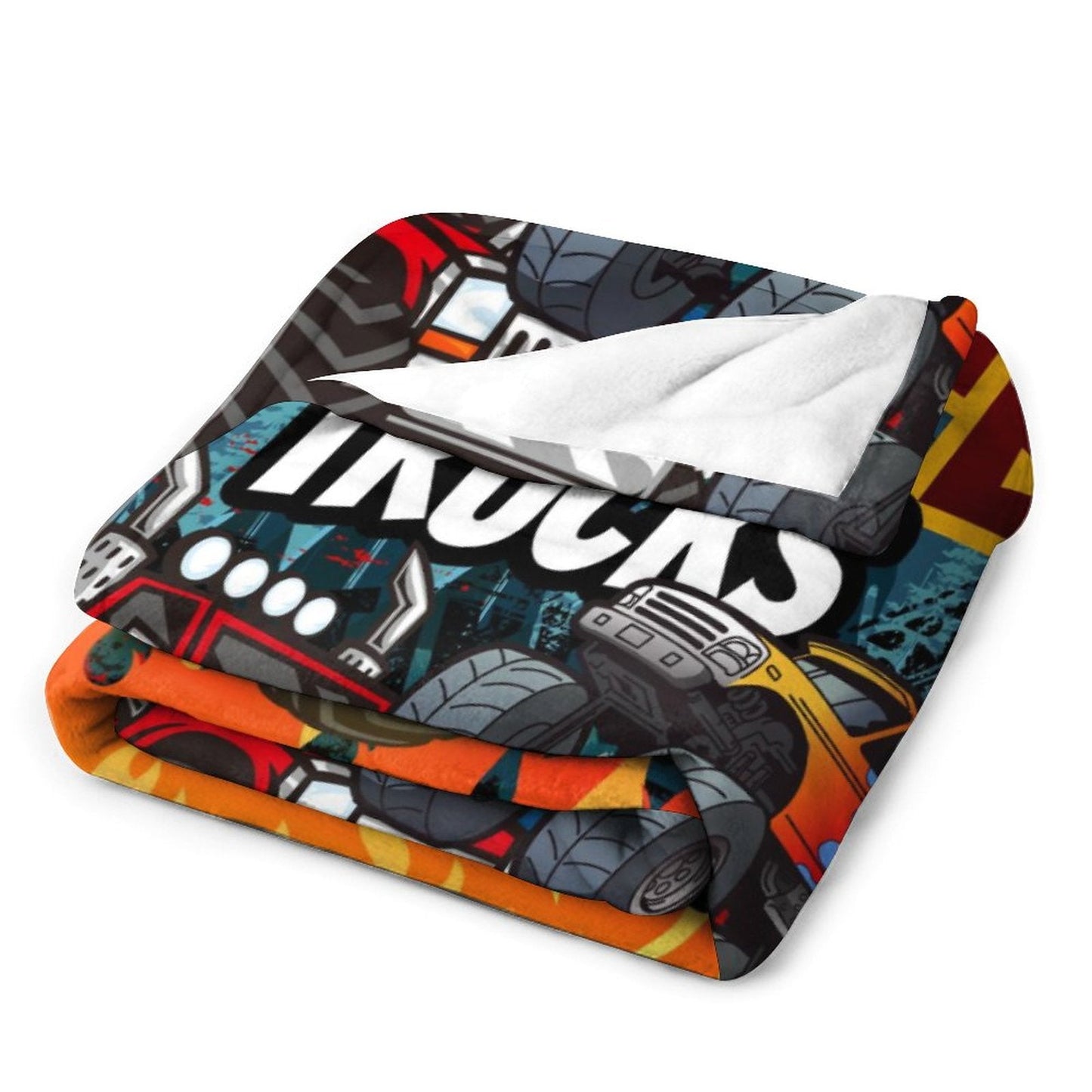 ️Custom Name Monster Cartoon Truck Kids Blanket