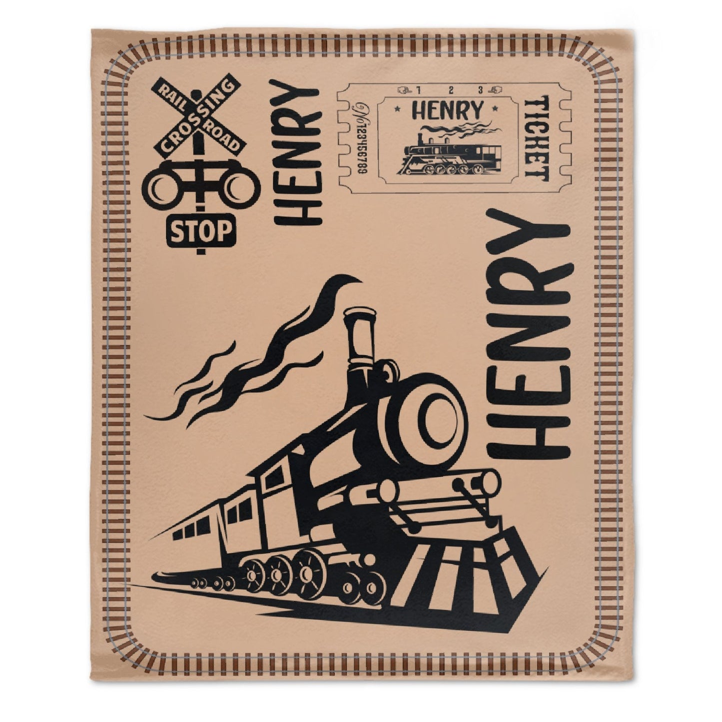 ️Personalized Name Vintage Train Kids Blanket