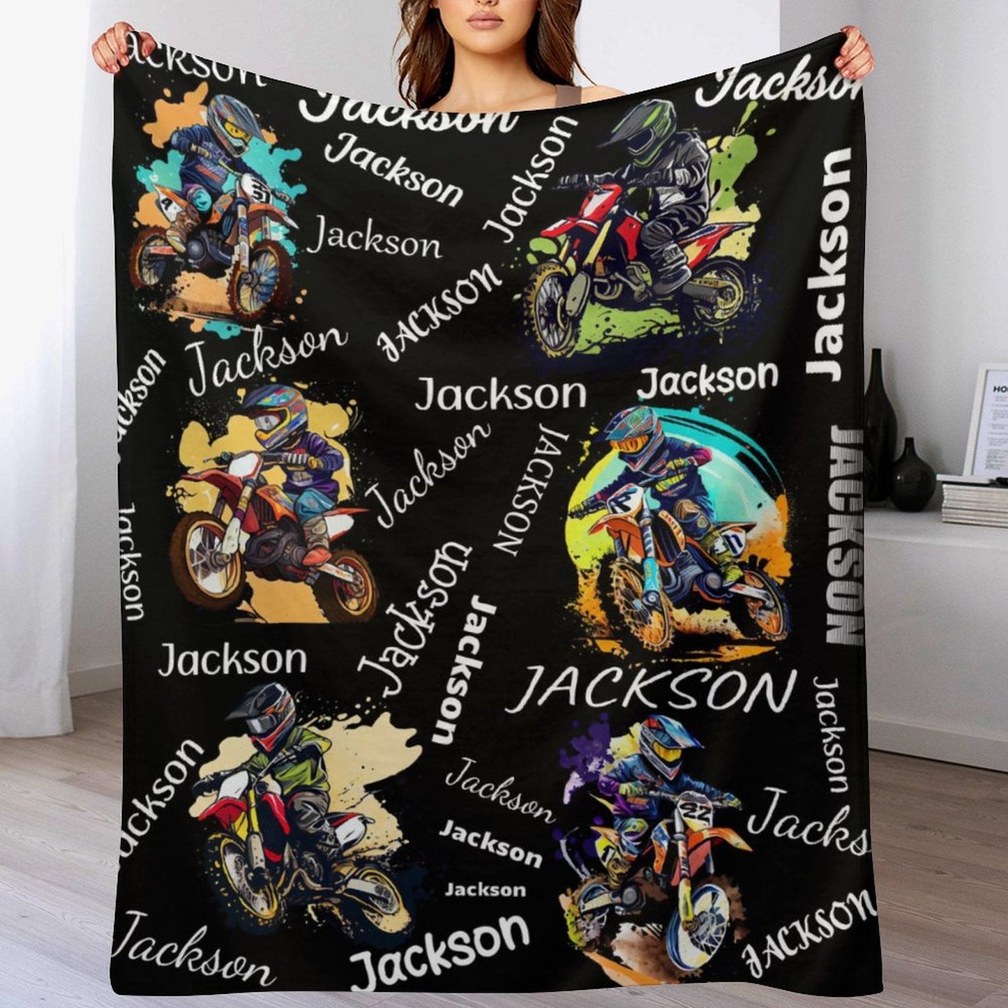 ️Personalized Custom Name Motocross Rider Blankets Blanket For Kids