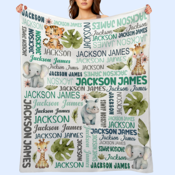 ️Personalized Woodland Blanket with Name - for Kids Boys Girls Toddler Baby Shower Birthday