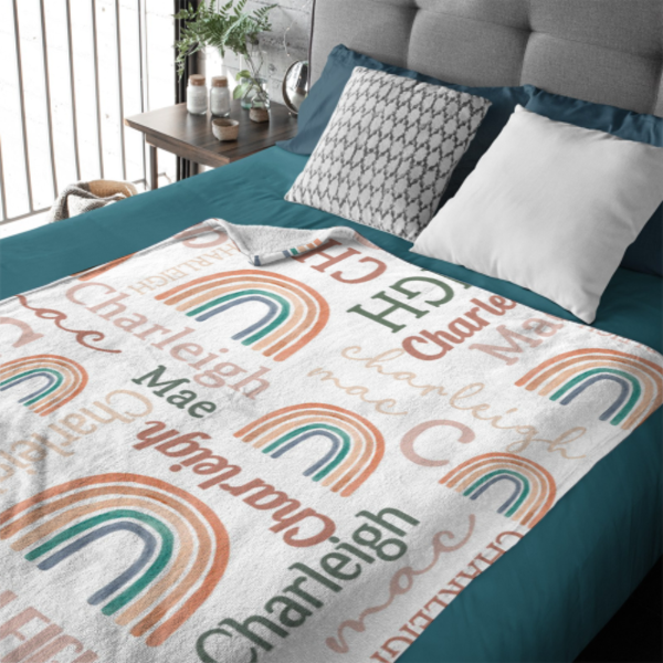 ️ Personalized Modern Rainbow Name Pattern Baby Blanket