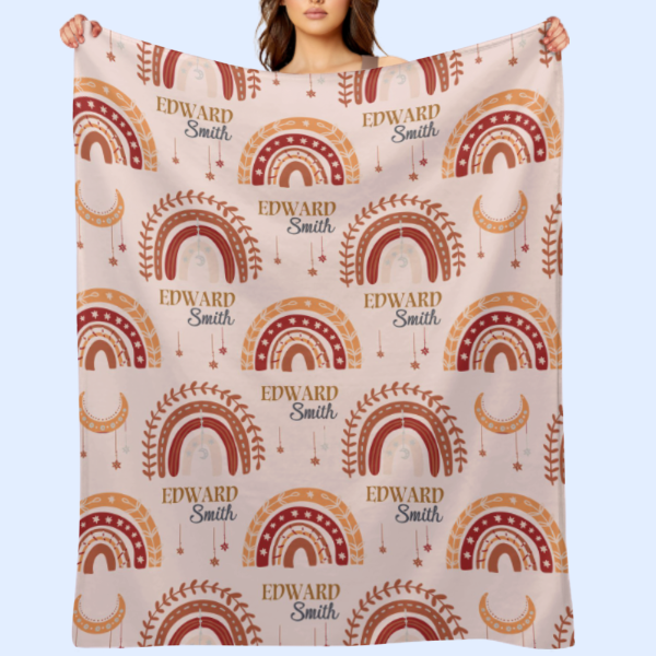 ️Boho Rainbow Personalized Custom Name Blanket