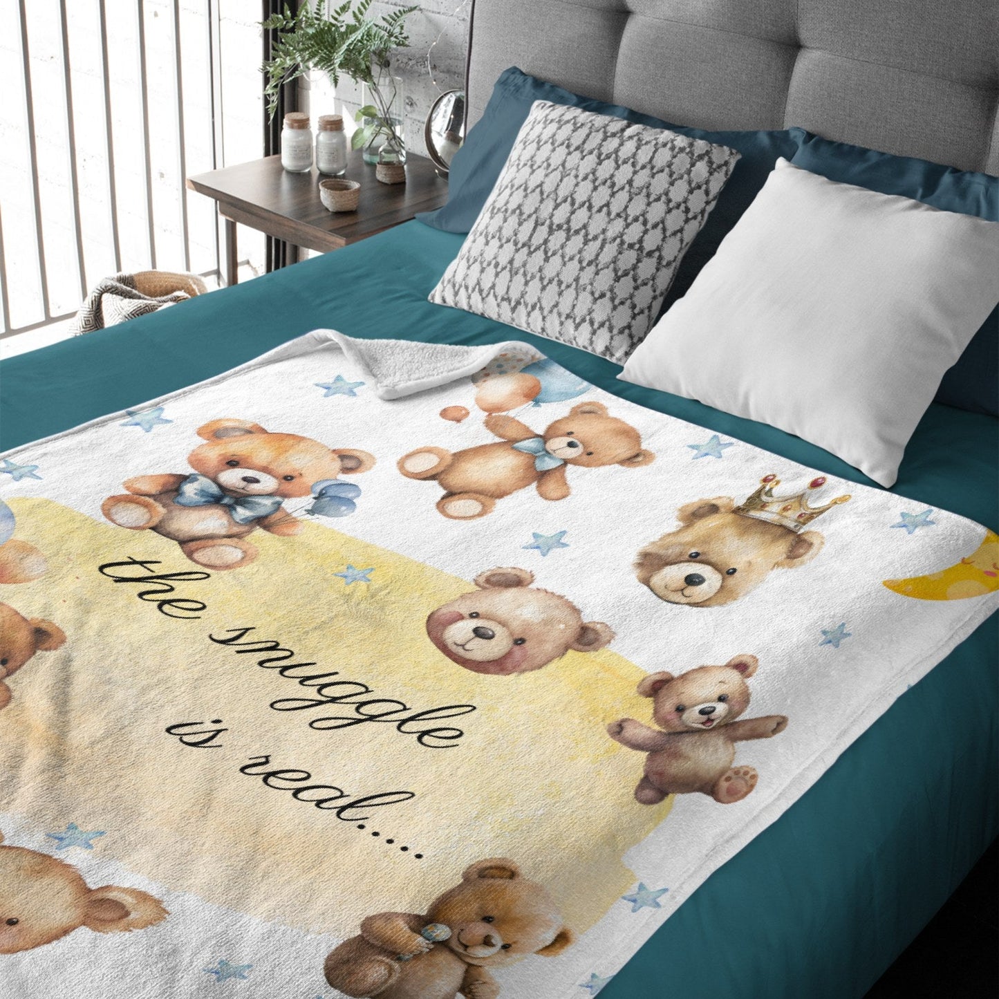 ️Custom Bear Pattern Baby Blanket with Name