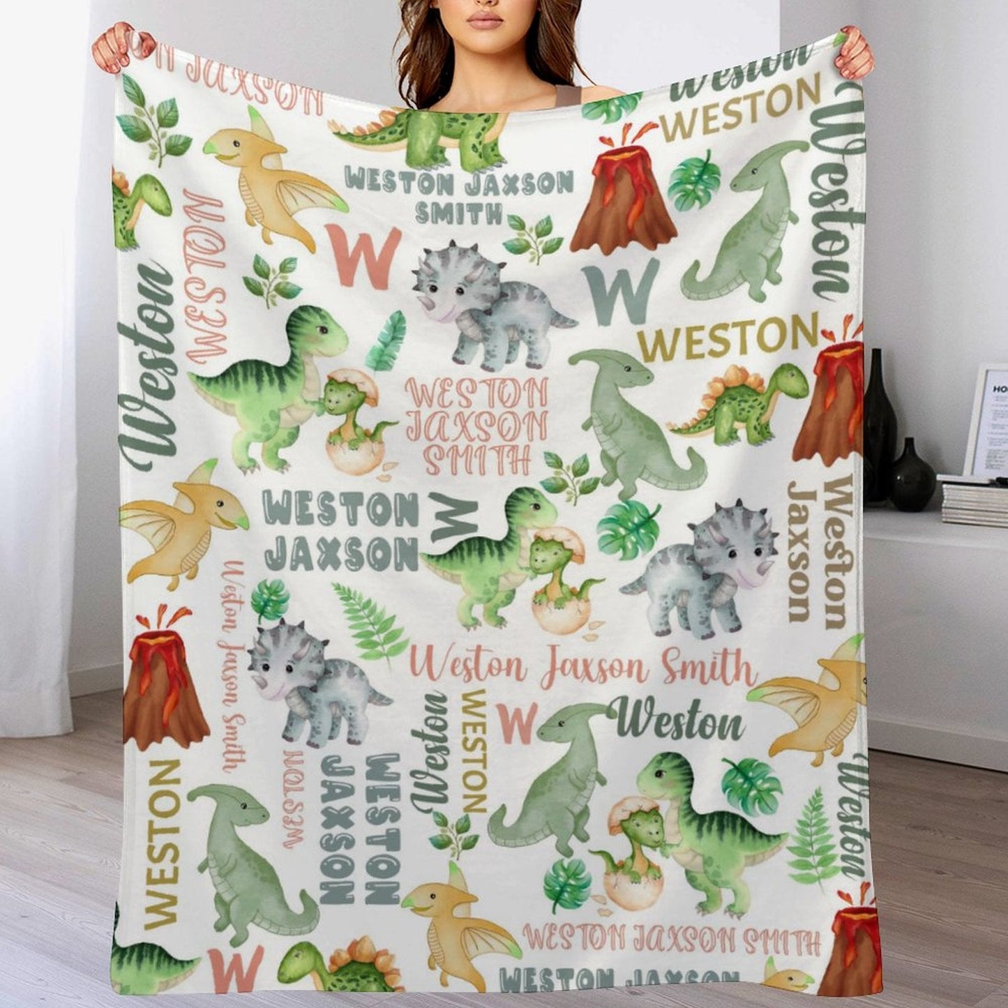 ️Personalized Name Baby Blanket-Dinosaur Theme