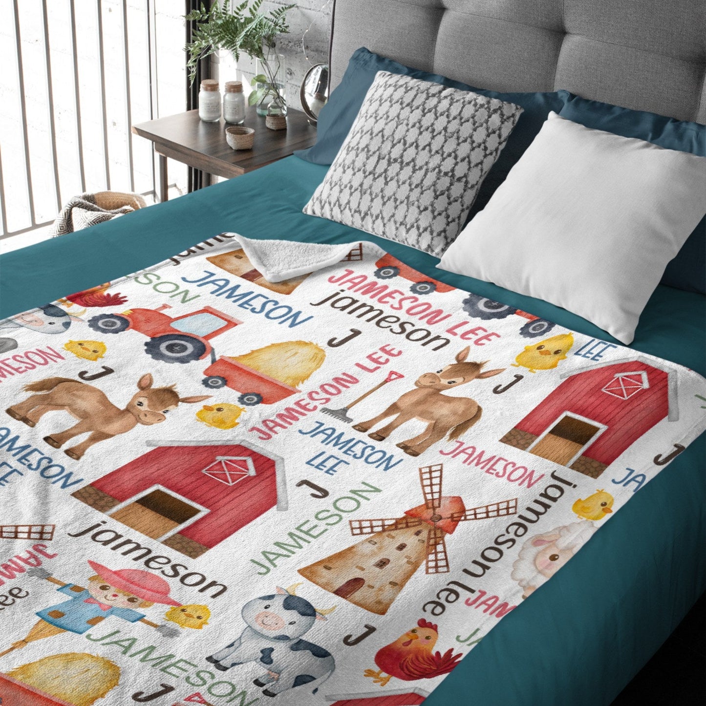 ️Horse Cow Barn Farm Personalized Name Baby Blanket