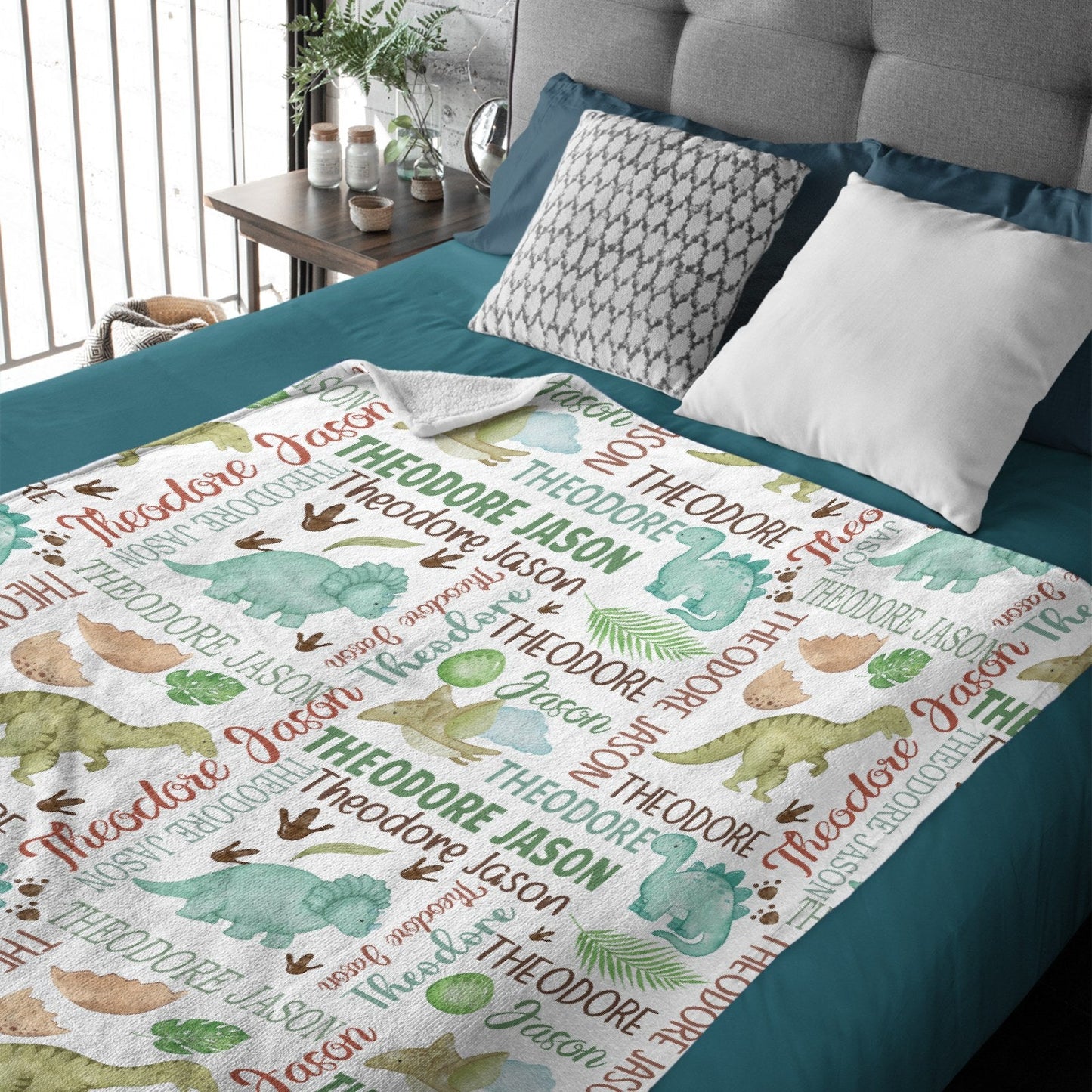 ️Baby Boy Personalized Dinosaur Baby Name Blanket