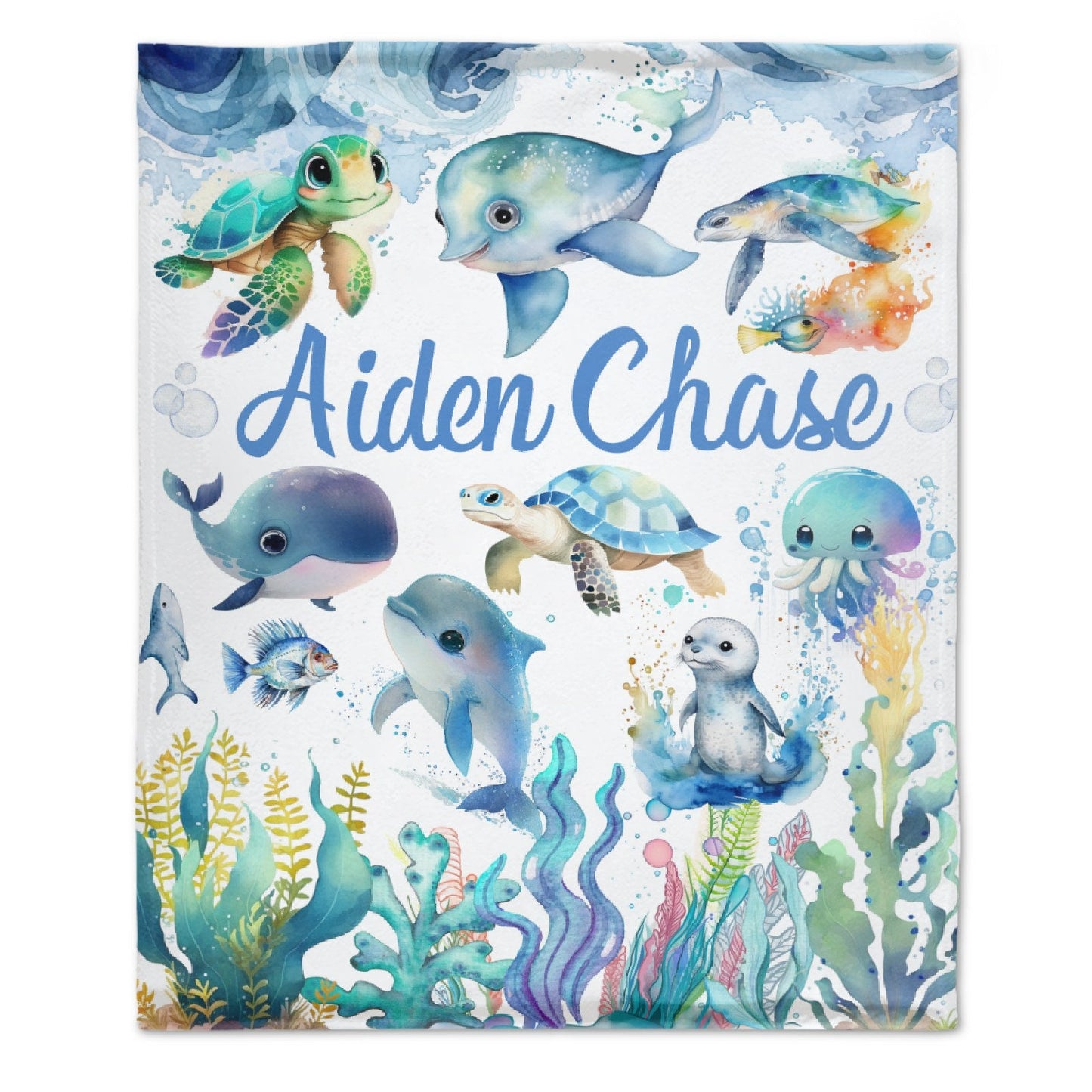 ️Whale Shark Fish Ocean Personalized Name Baby Blanket
