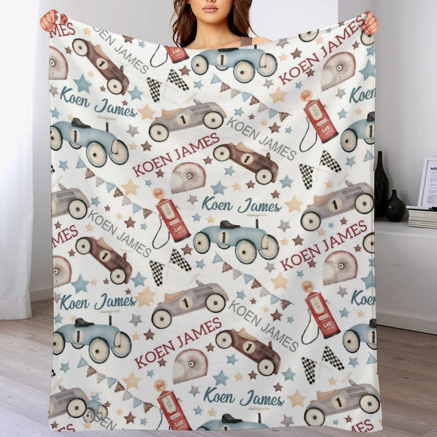 ️Personalized Vintage Toy Car Race car Baby Boy Blanket