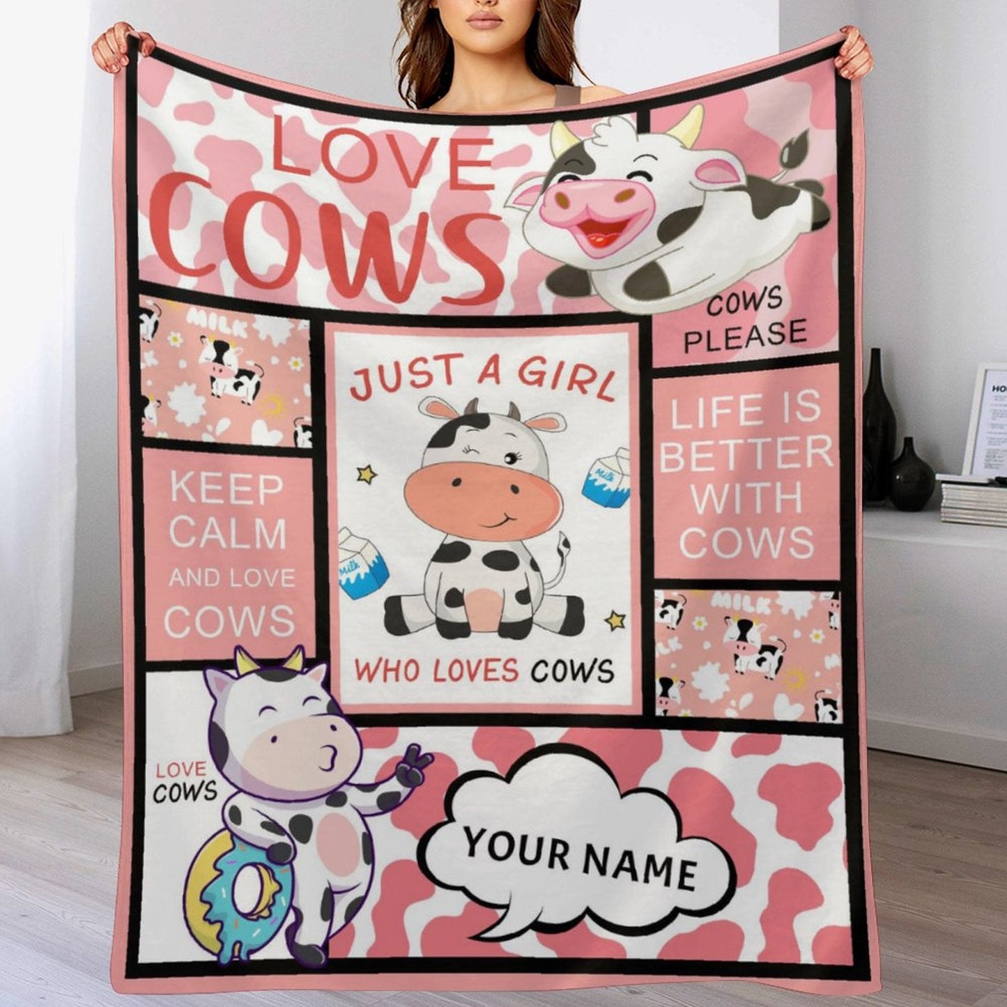 ️Personalized Cow Print Blanket with Name