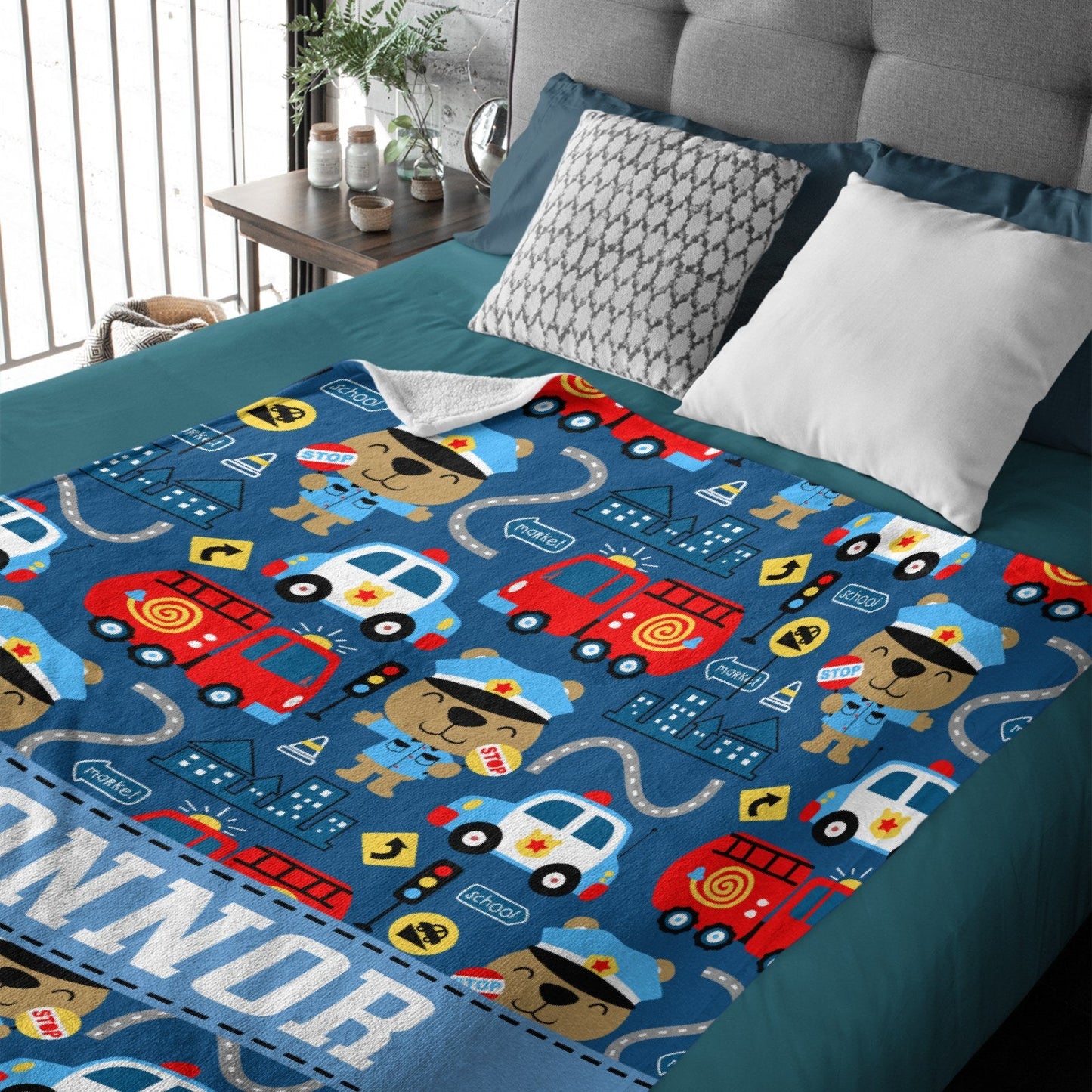 ️Transportation Ambulance Fire Fighter Personalized Name Baby Blanket