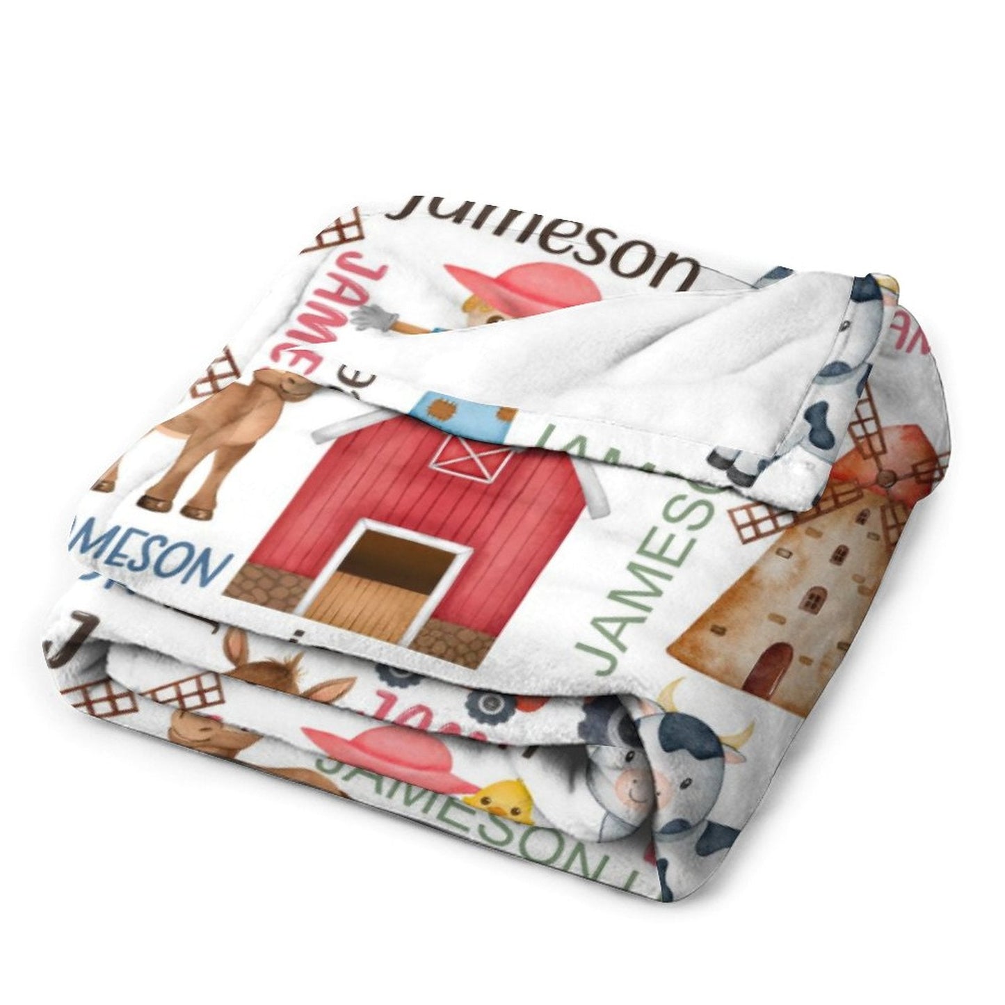 ️Horse Cow Barn Farm Personalized Name Baby Blanket