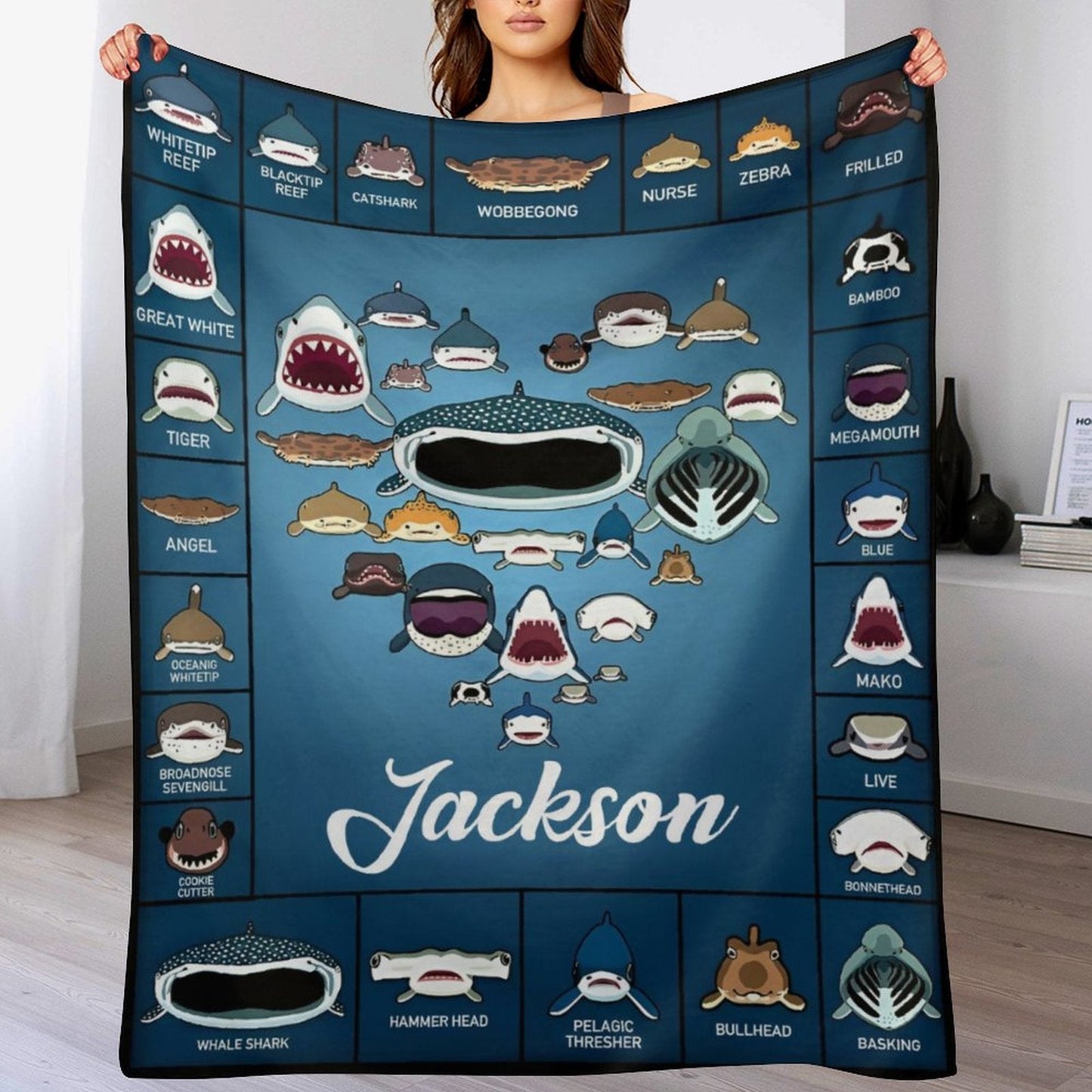 ️Personalized Shark Blanket Kids Custom Name Blanket