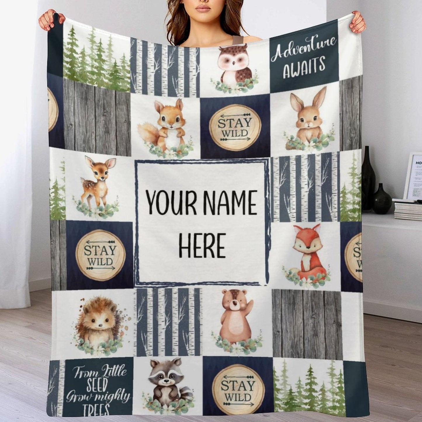 ️Customized Baby Name Personalized Woodland Blankets for Girls