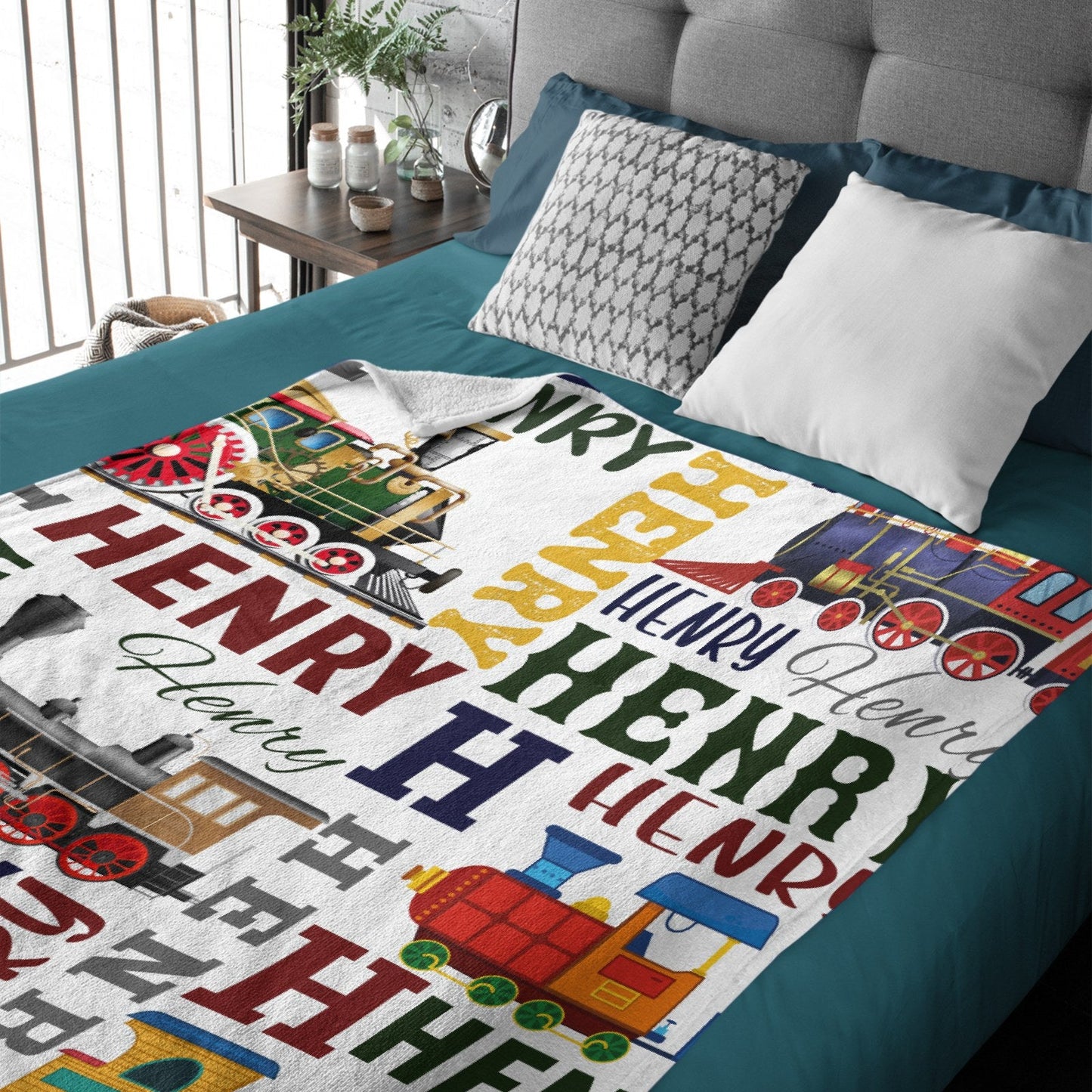 ️Personalized Train Themed Name Baby blanket
