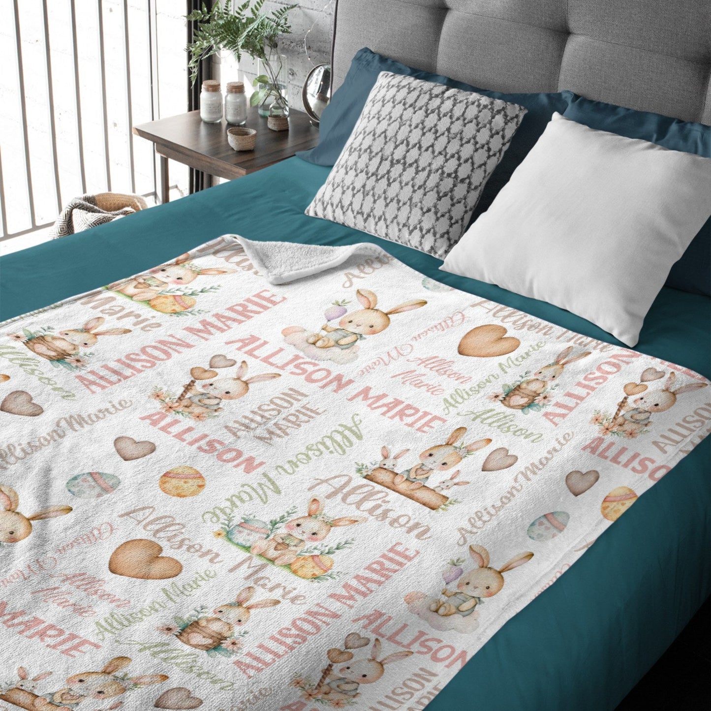 ️Personalized Bunny Easter name blanket
