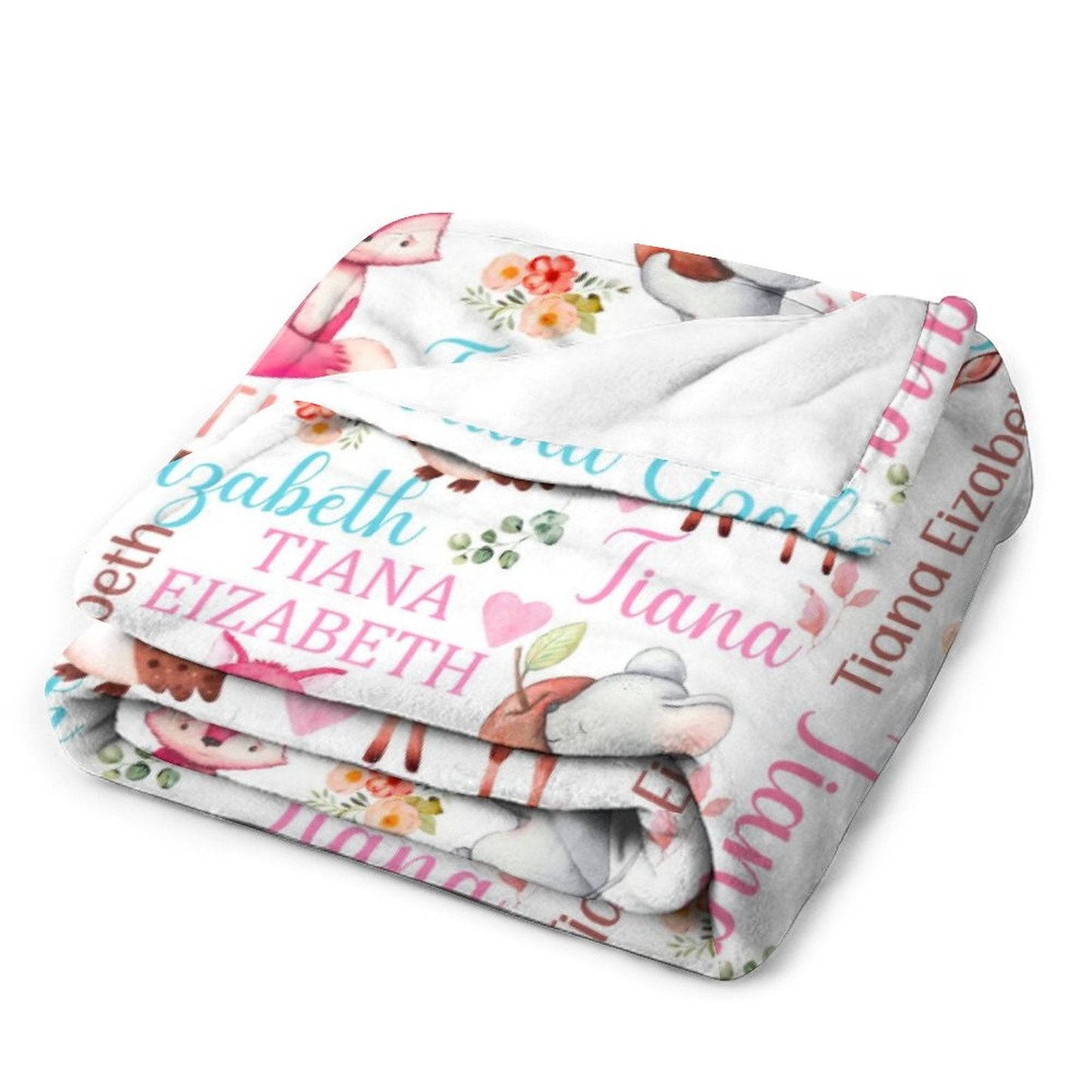️Woodland Animals Personalized Baby Girl Blanket