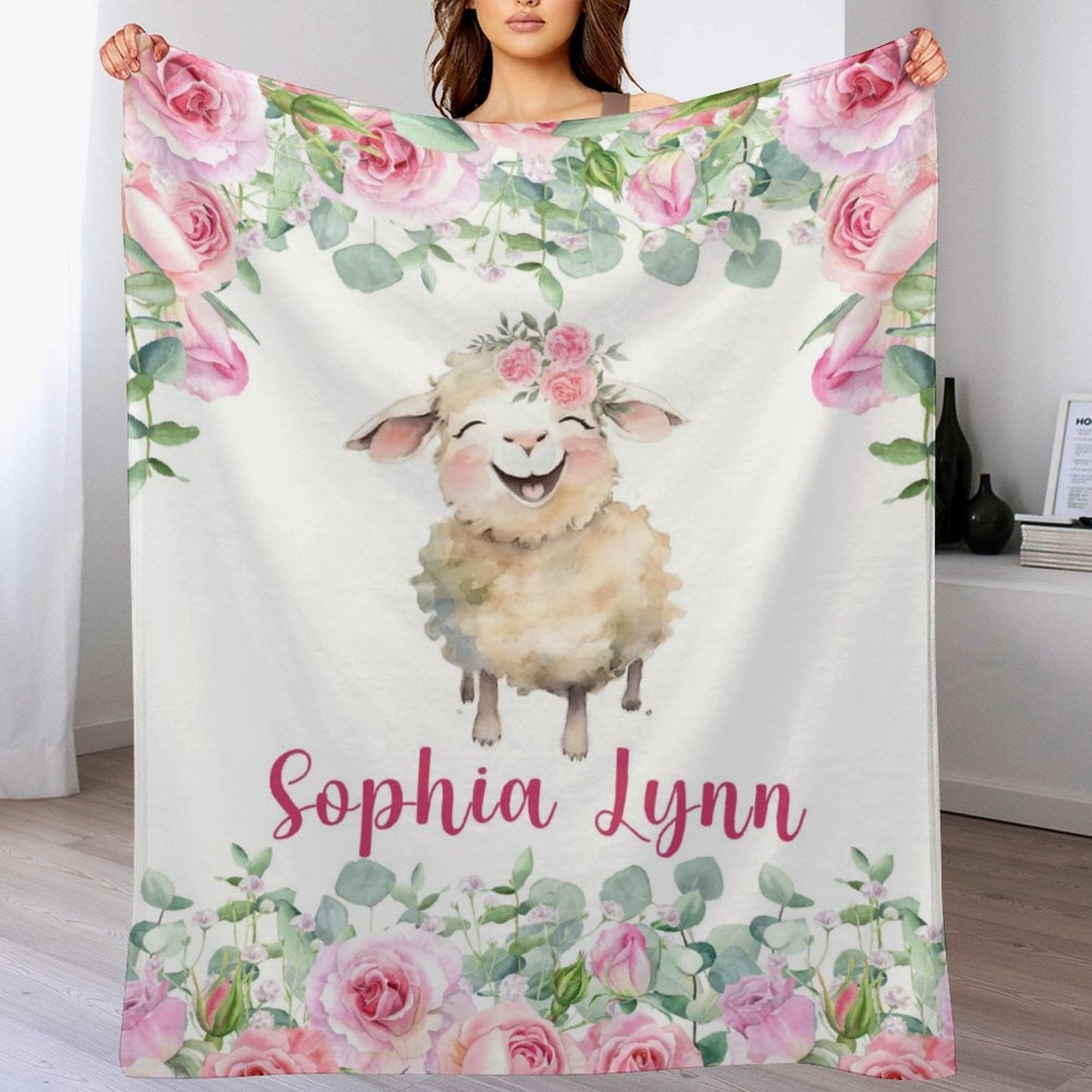 ️Custom Name Baby Girl Lamb Blanket