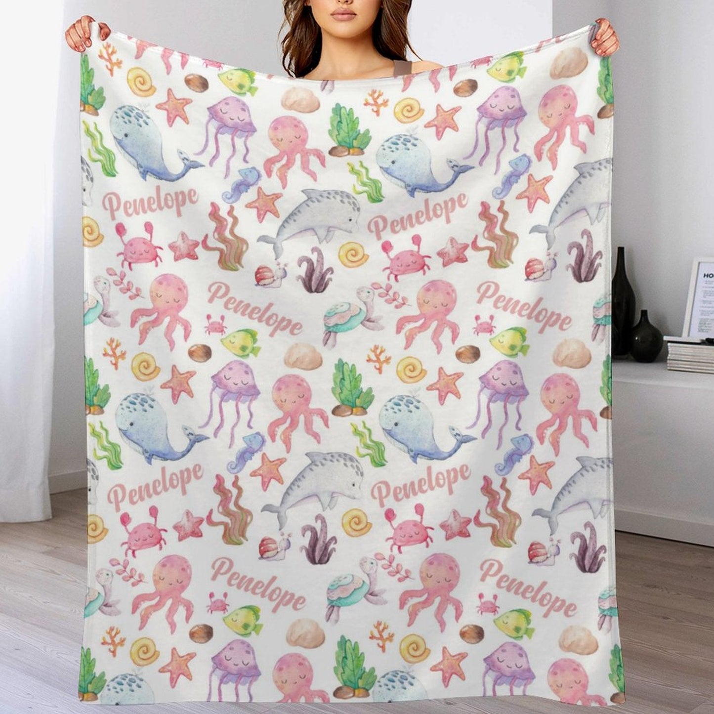 ️Sea Animals Blanket Personalized Name Baby Blanket