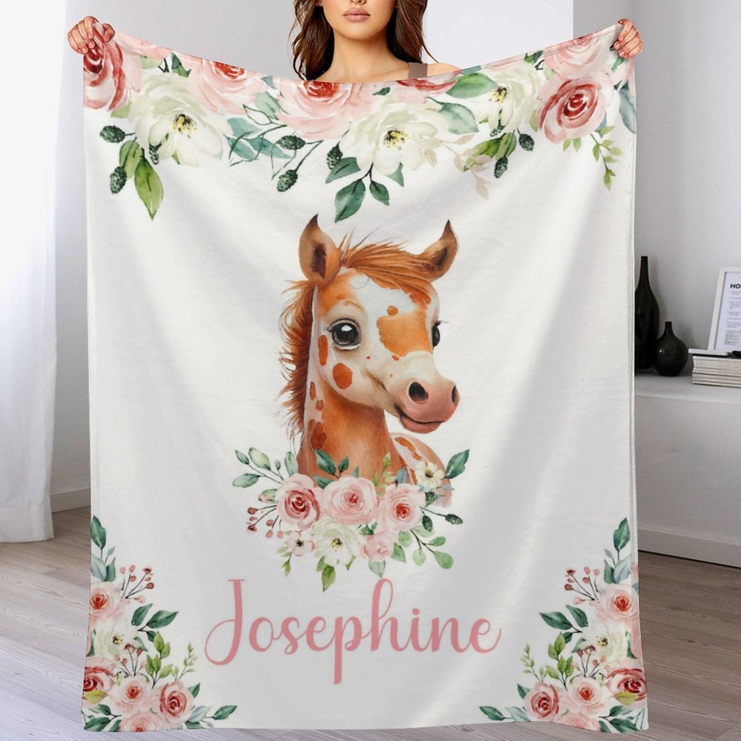 ️Horse Farm Animal Personalized Name Baby Blanket
