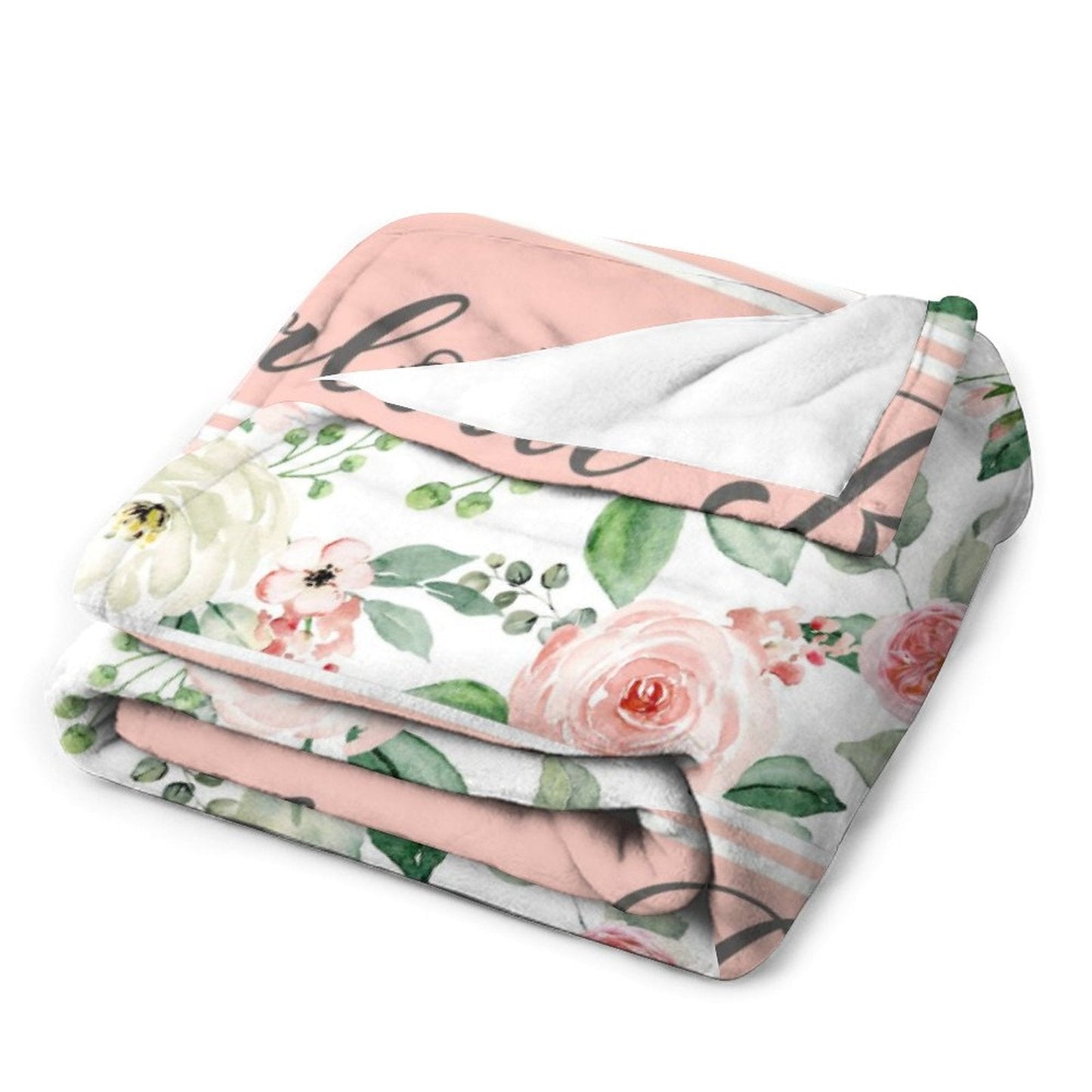 ️Personalized Pink Floral Rose Custom Name Baby Blanket