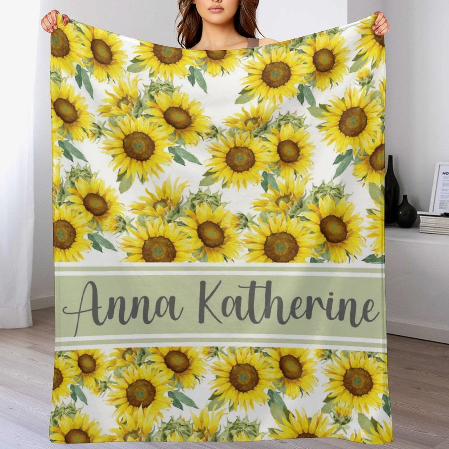 ️Sunflower Floral Personalized Name Baby Blanket