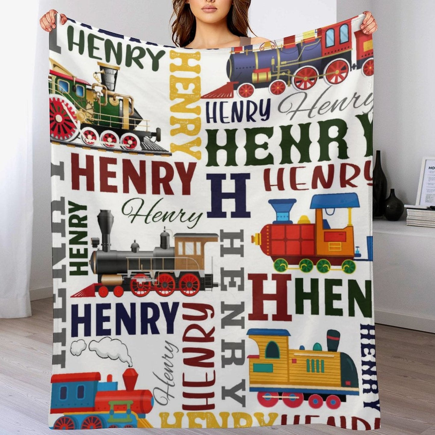 ️Personalized Train Themed Name Baby blanket