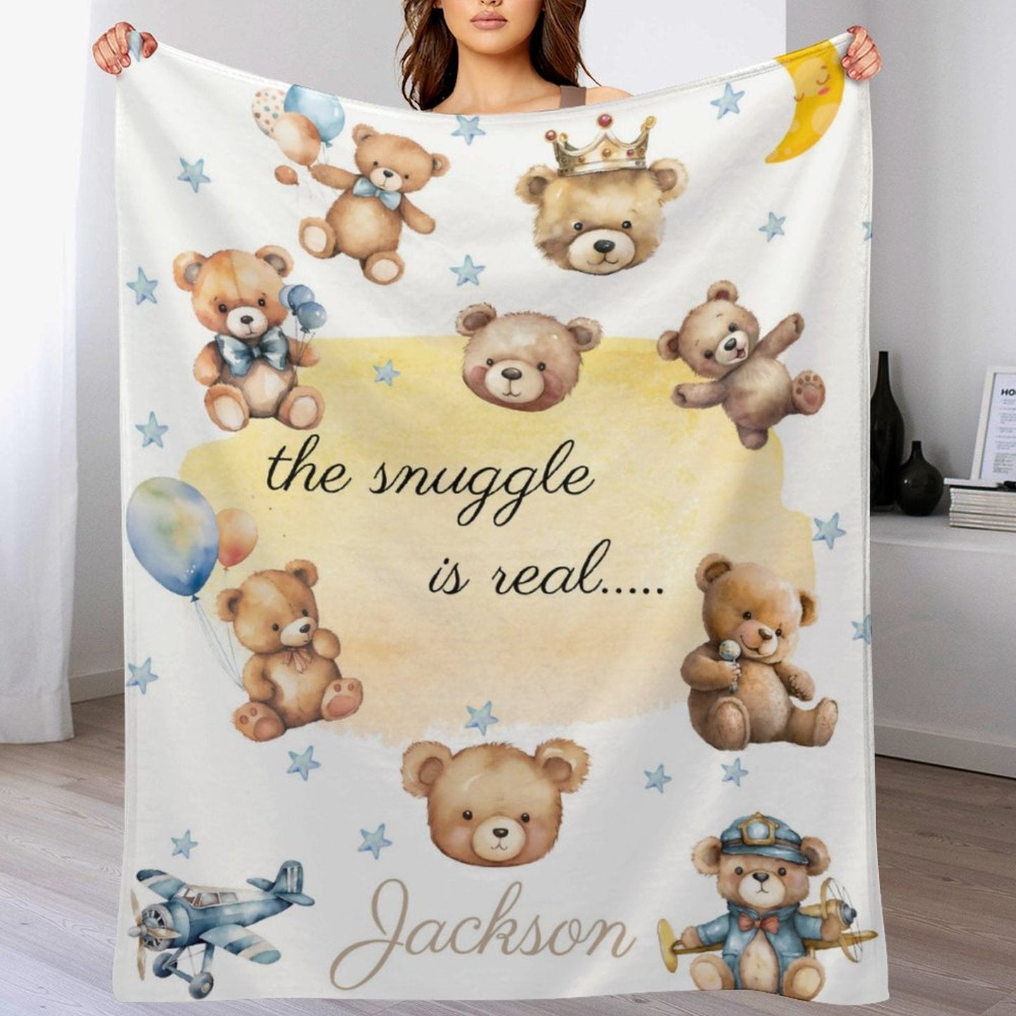 ️Custom Bear Pattern Baby Blanket with Name